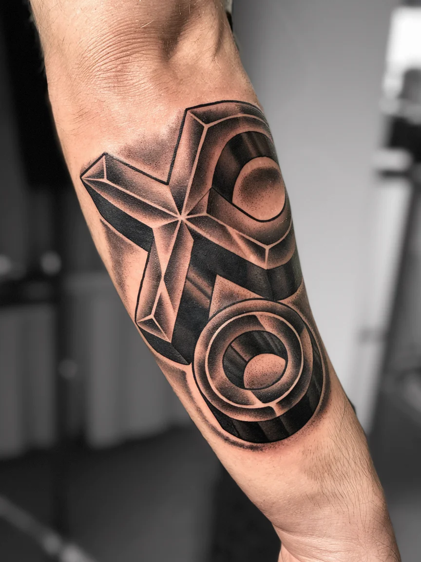 3D XO tattoo on forearm
