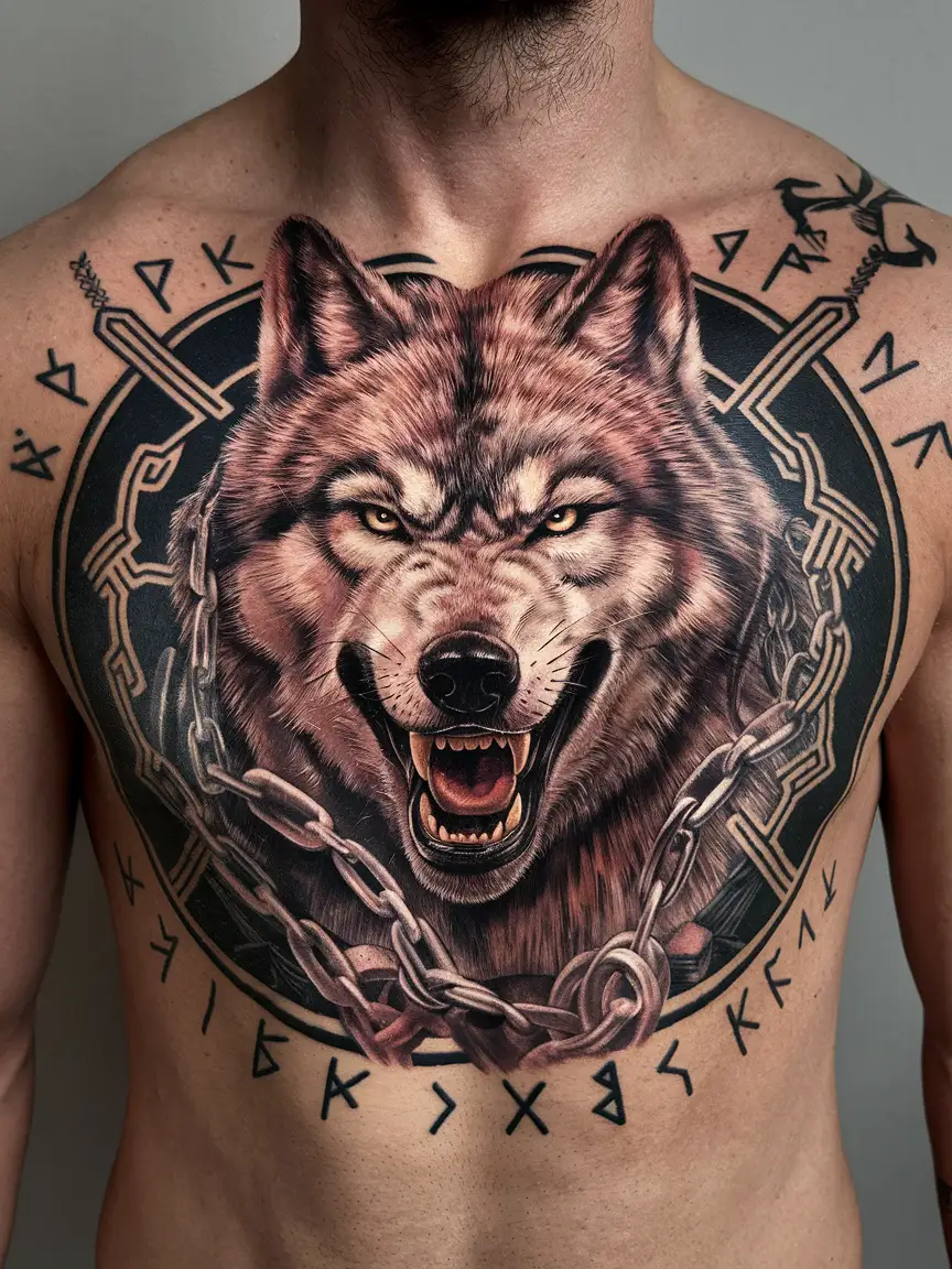 Fenrir chest tattoo