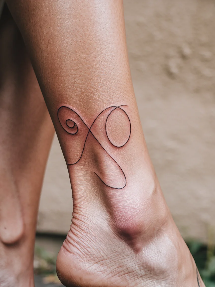 Minimalist line XO tattoo on ankle
