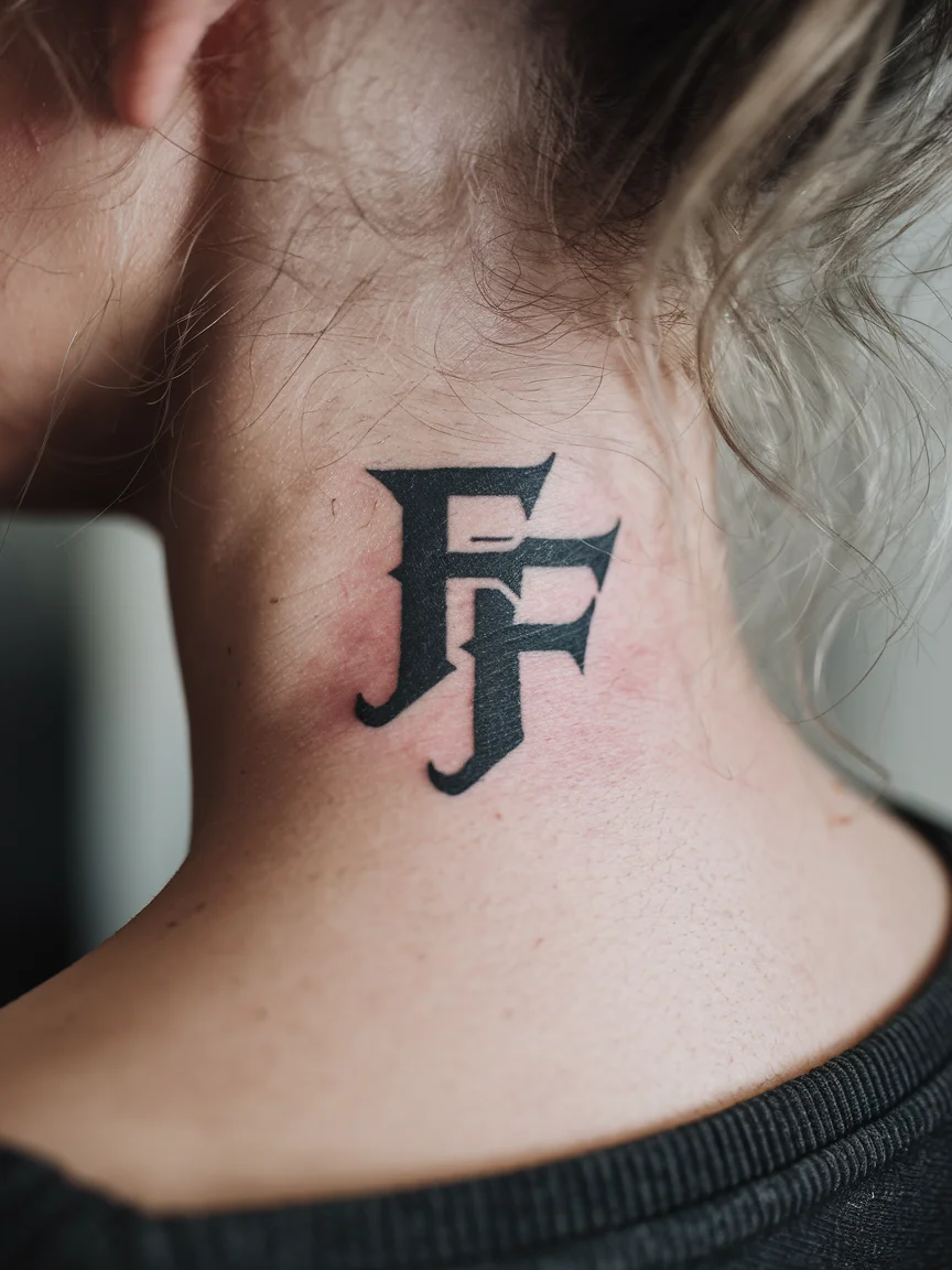 Woman's neck with Foo Fighters logo tattoo