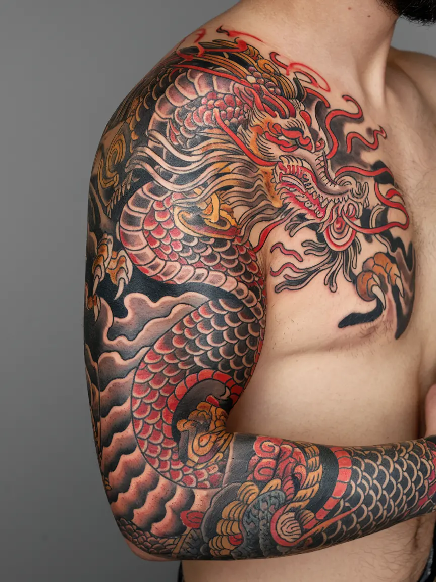 Chinese dragon full sleeve tattoo