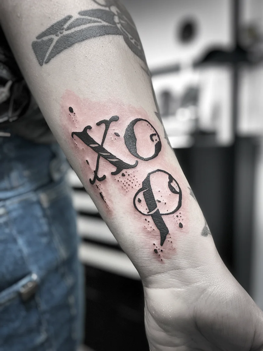 Vintage typewriter XO tattoo on wrist
