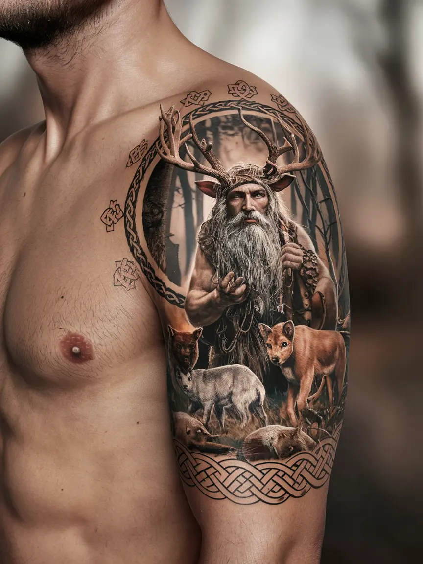 Cernunnos upper arm tattoo