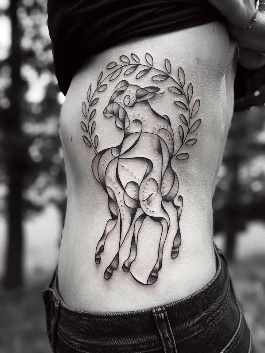 Abstract lamb tattoo on side