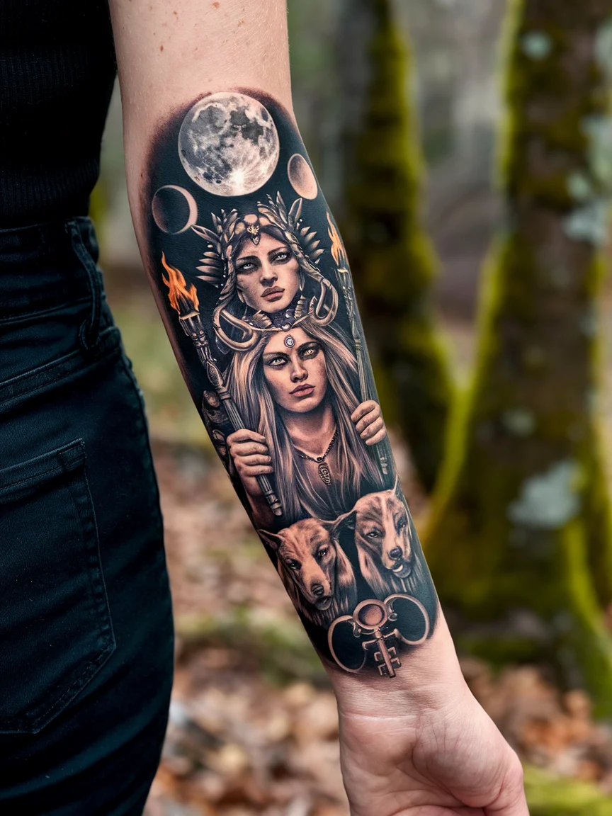 Hecate forearm tattoo