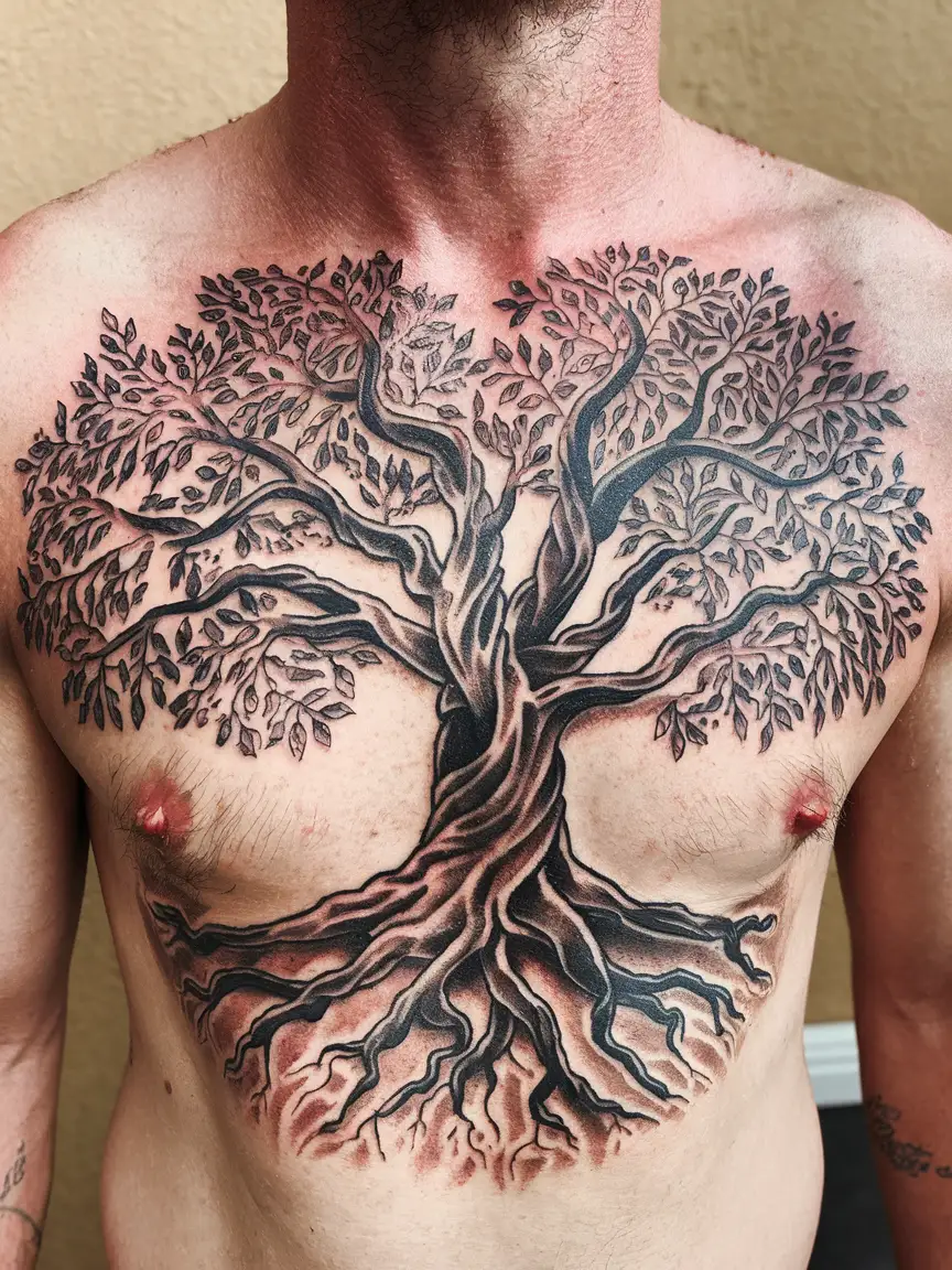 Tree of life chest tattoo on man