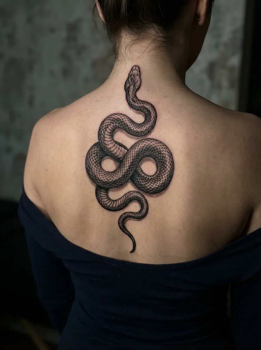 woman with snake spine tattoo