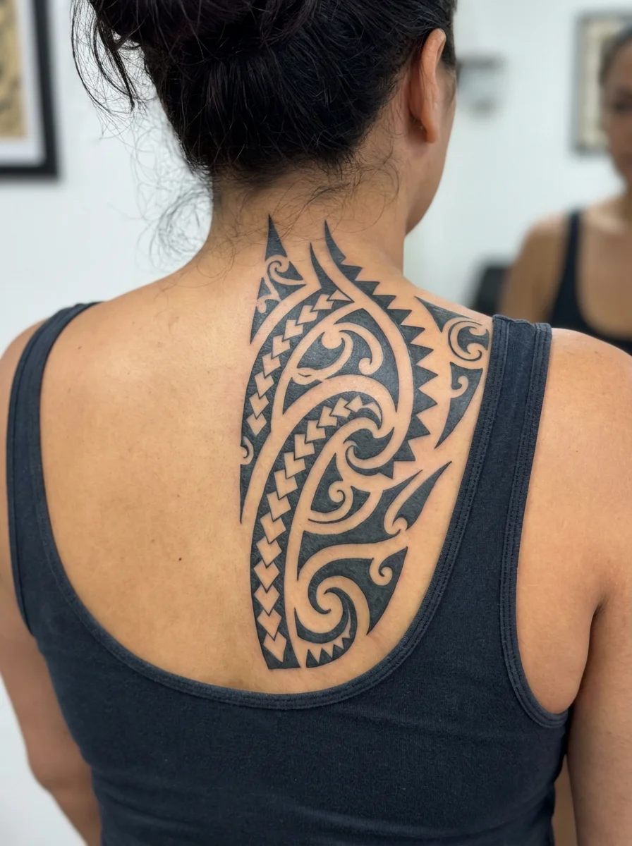 tribal back tattoo design for women