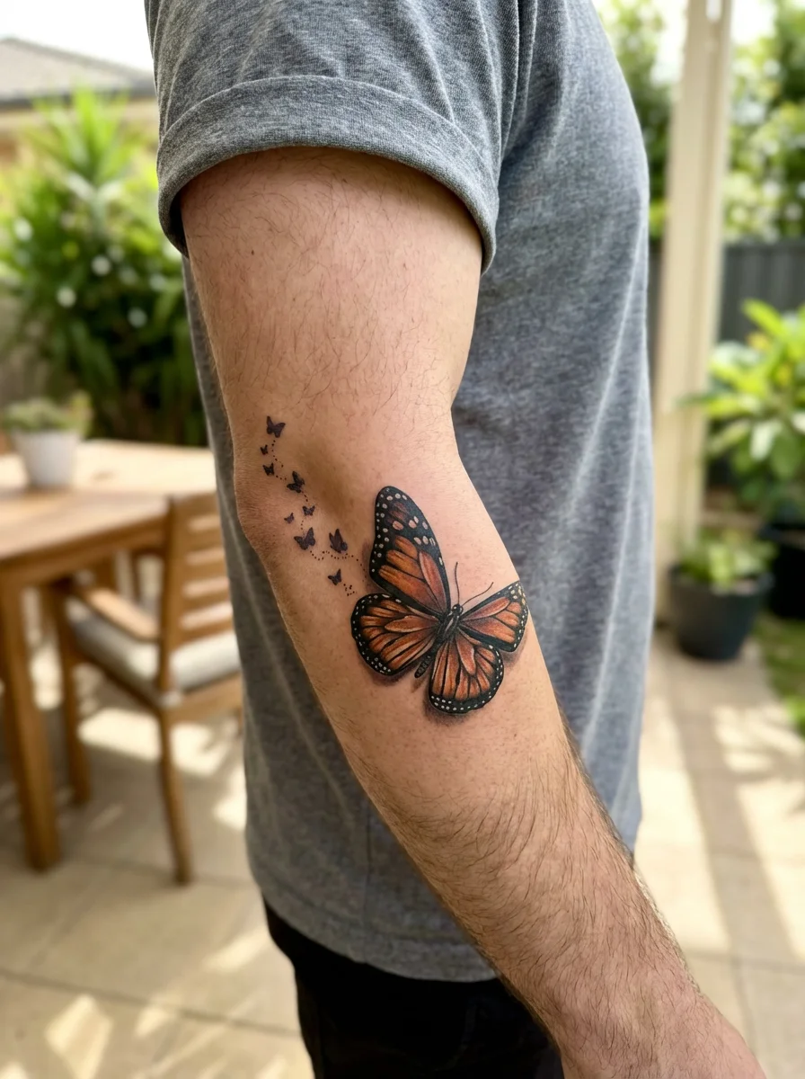 monarch butterfly migration forearm tattoo design