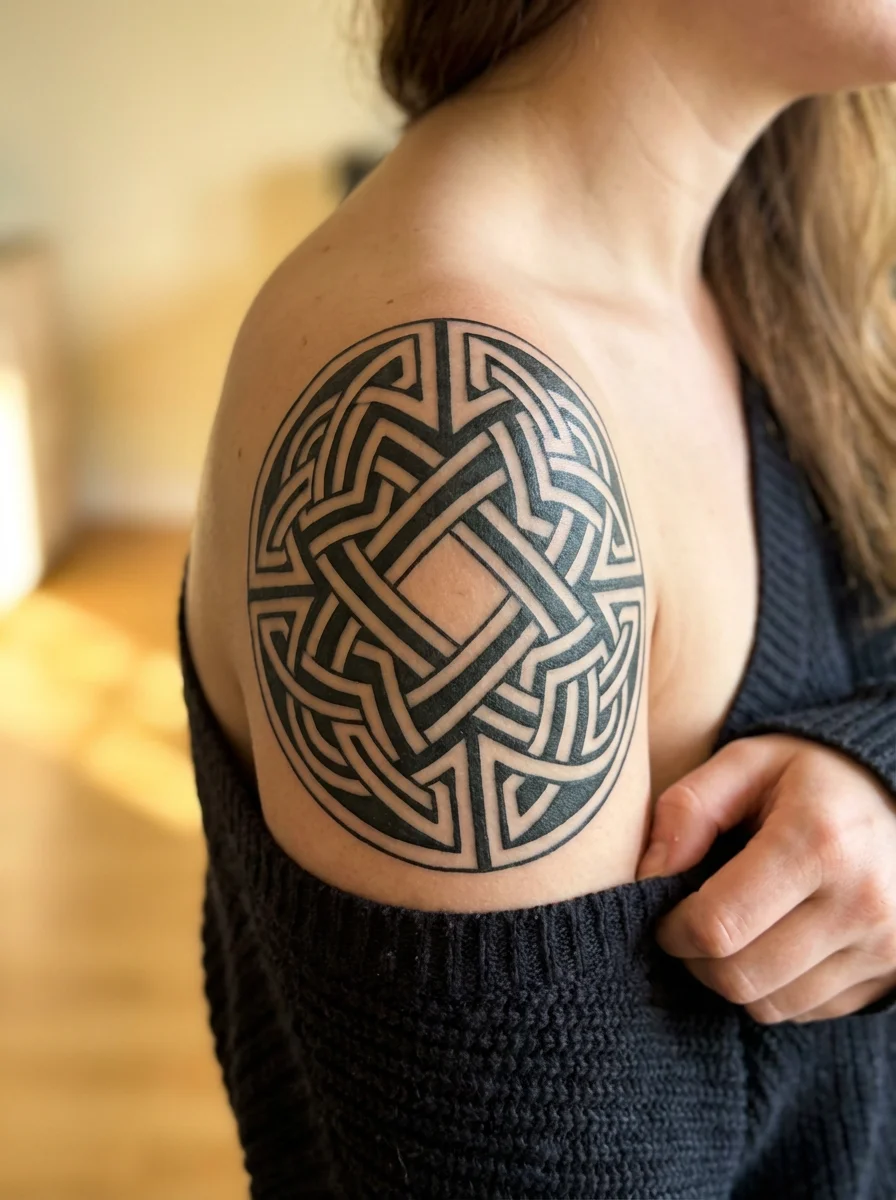 Celtic dragon knotwork shoulder tattoo