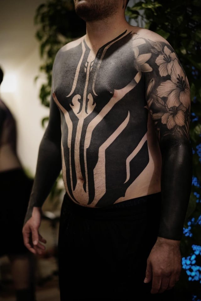Bold Blackwork Neo-Tribal Chest Piece
