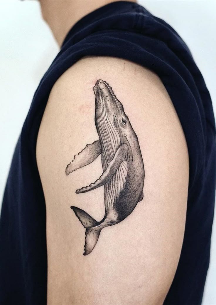 Detailed Whale Bicep Tattoo