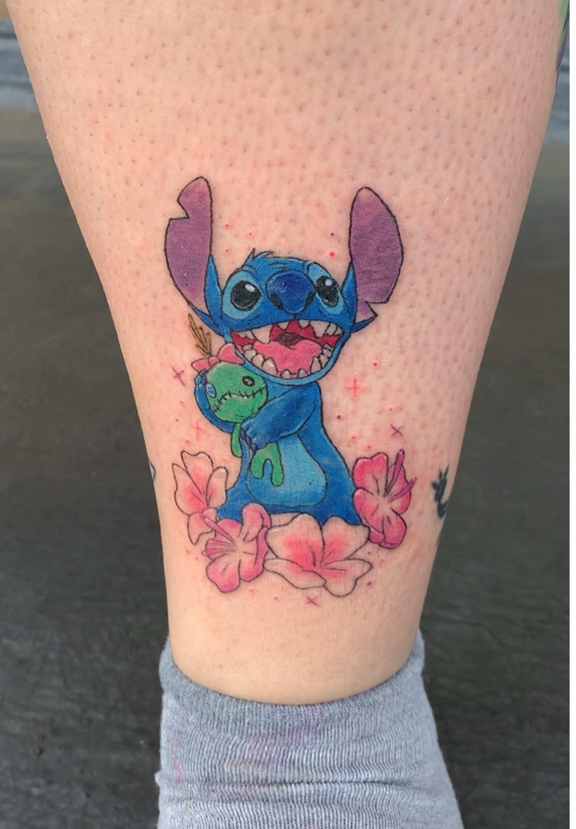 Floral Stitch and Scrump Tattoo Idea