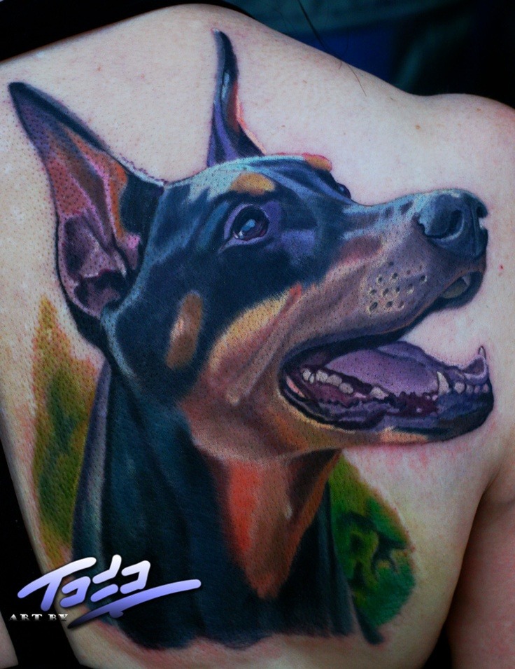 Detailed Realistic Doberman Portrait Tattoo