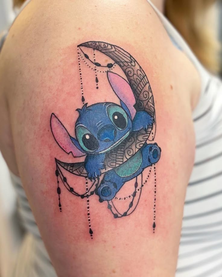 Stitch Sitting on Moon Tattoo