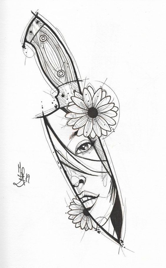 Floral Dagger and Portrait Sketch