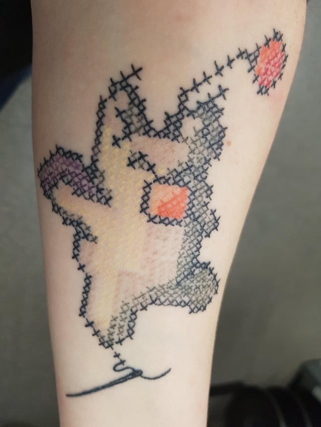 Minimalist Cross-Stitch Embroidery Tattoo