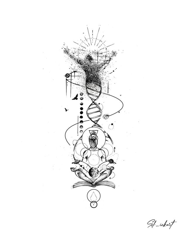 Intricate DNA & Meditative Soul Tattoo Concept