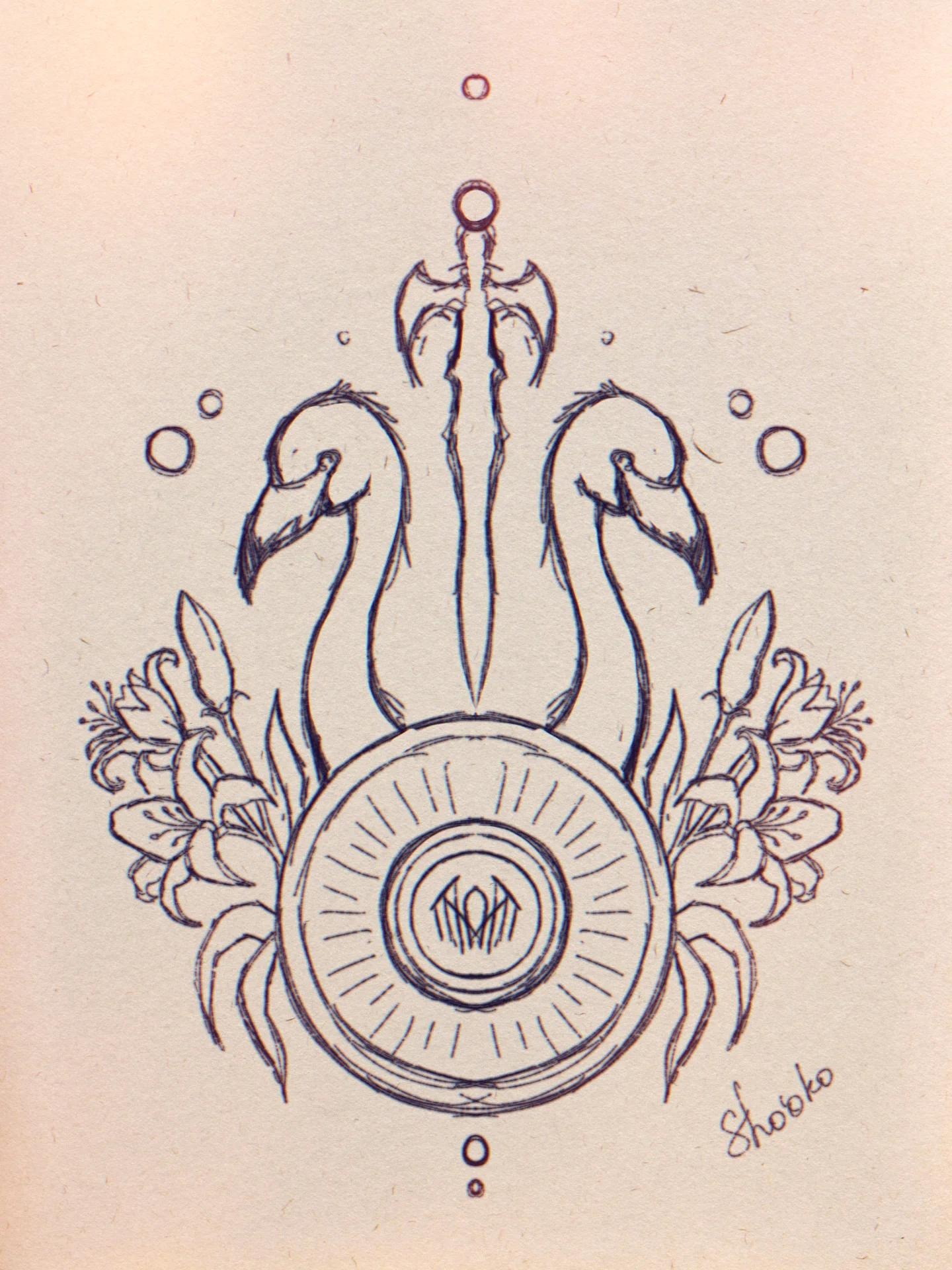 Ornate Swan and Dagger Sketch