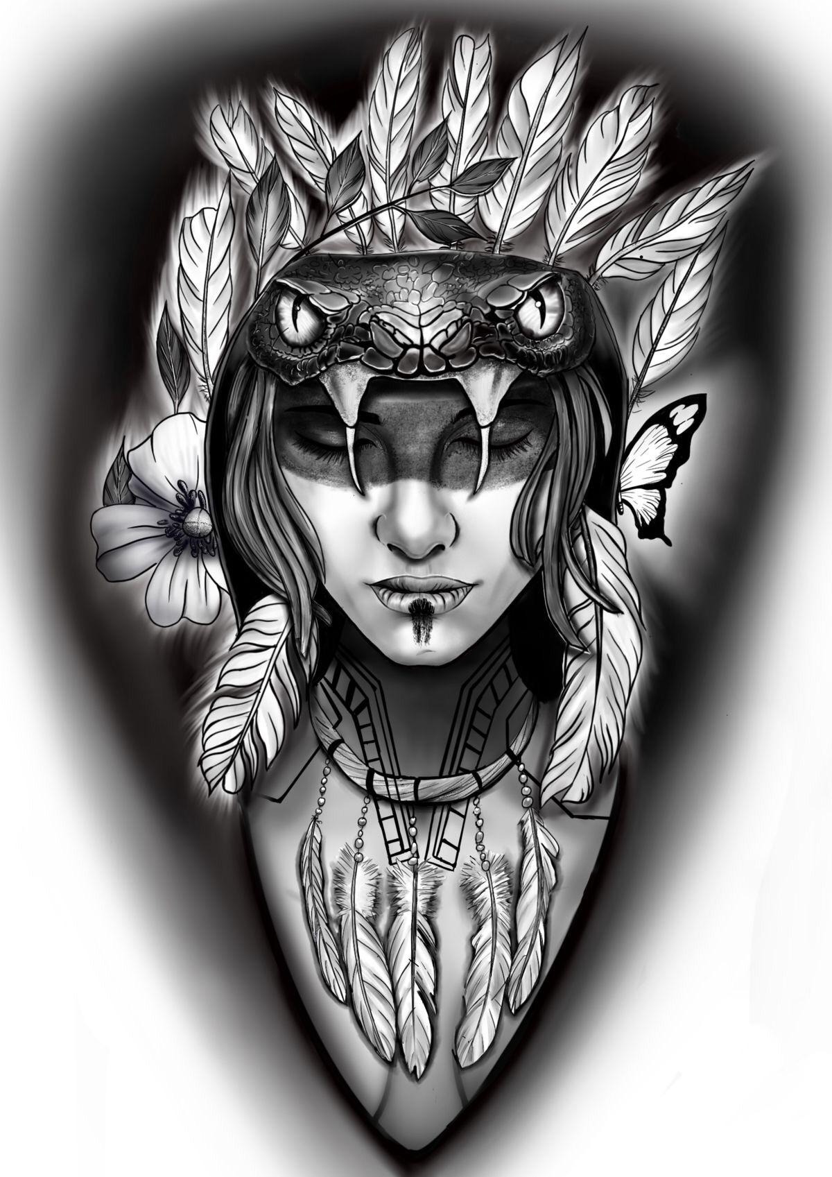 Intricate Snake Goddess Illustration