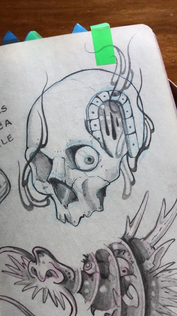 Surreal Skull Tattoo Illustration Reference