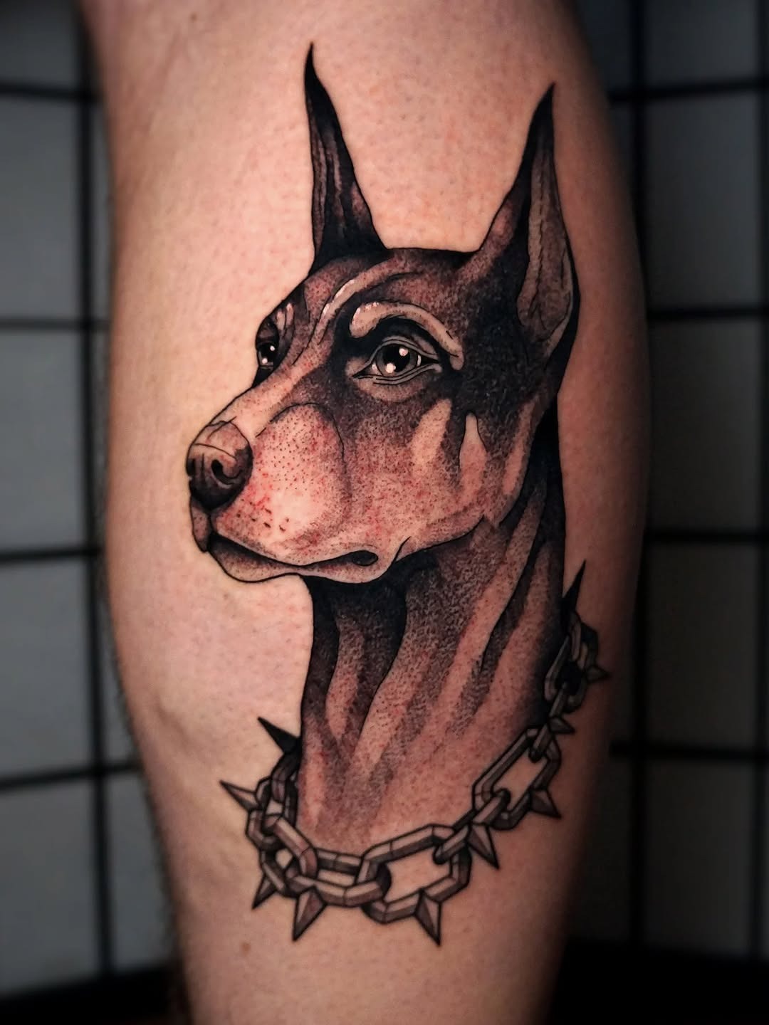 Doberman profile illustration tattoo