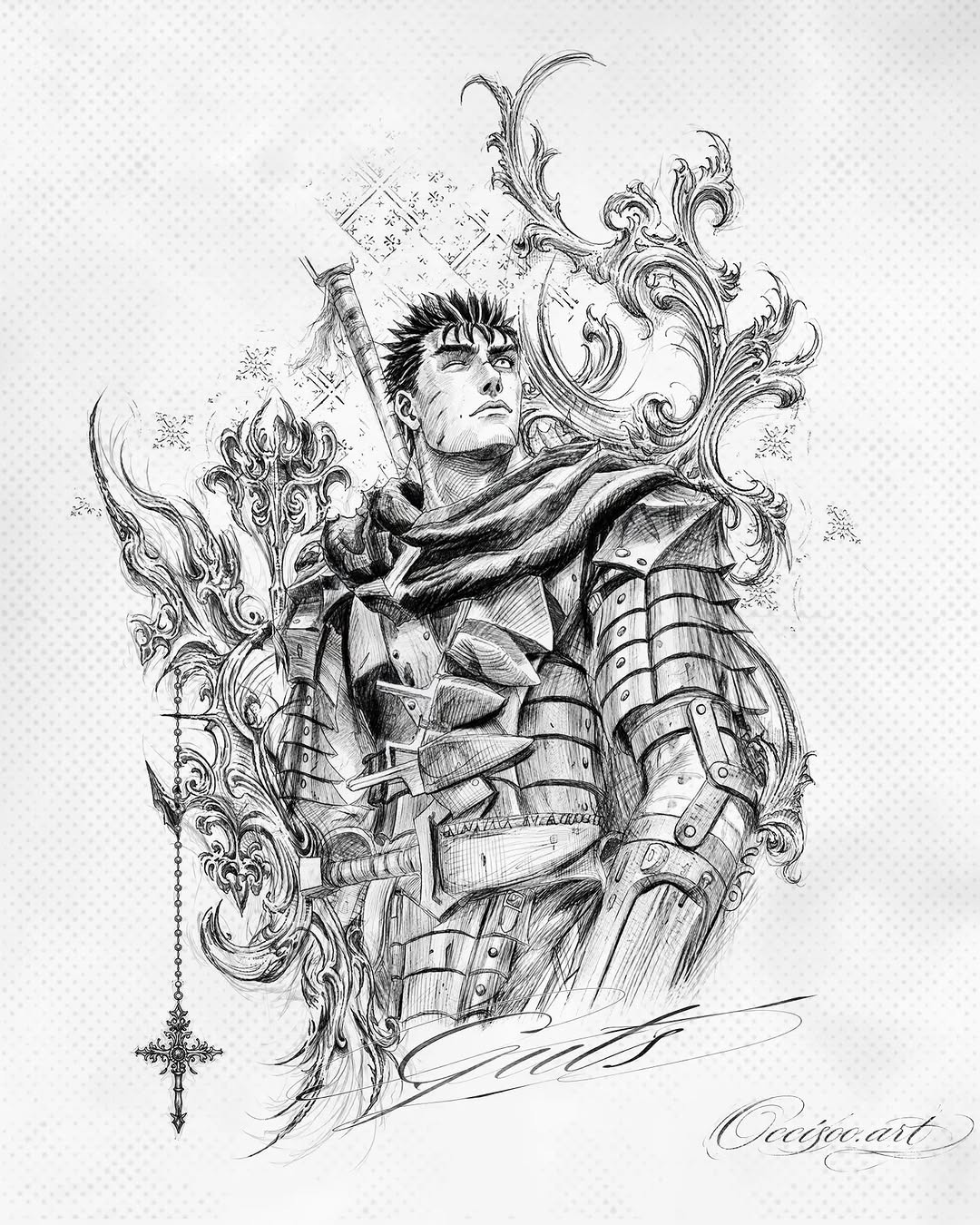 Detailed Warrior Character Tattoo Design