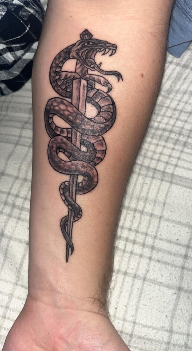 Classic Blackwork Cobra and Dagger Design