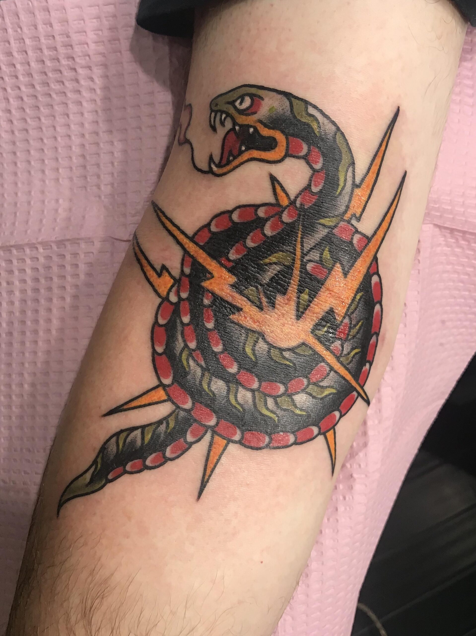 Bold Cobra and Lightning Tattoo