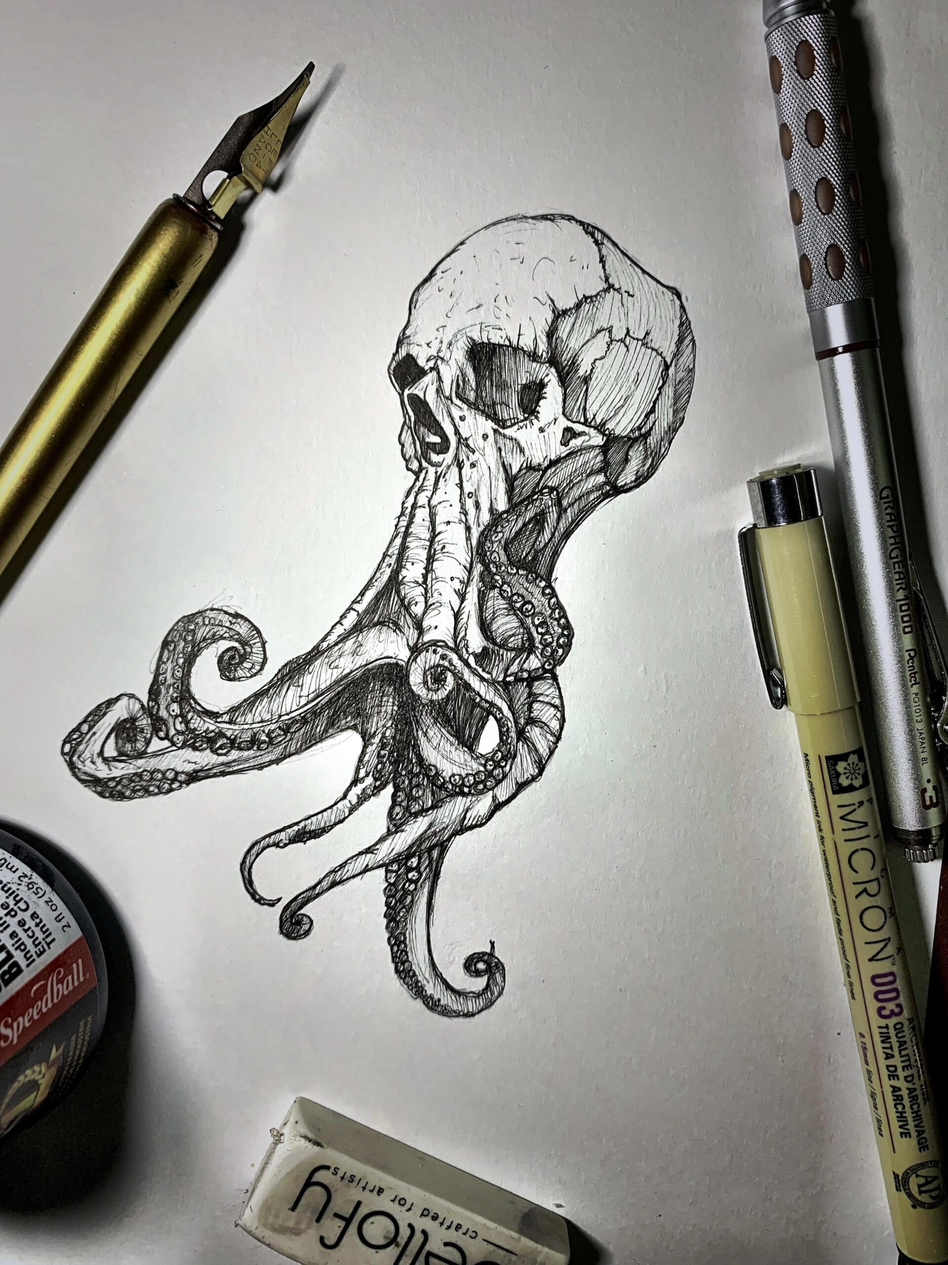 Intricate Octopus Skull Illustration