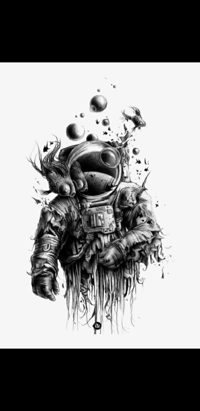 Dark surrealist astronaut tattoo art