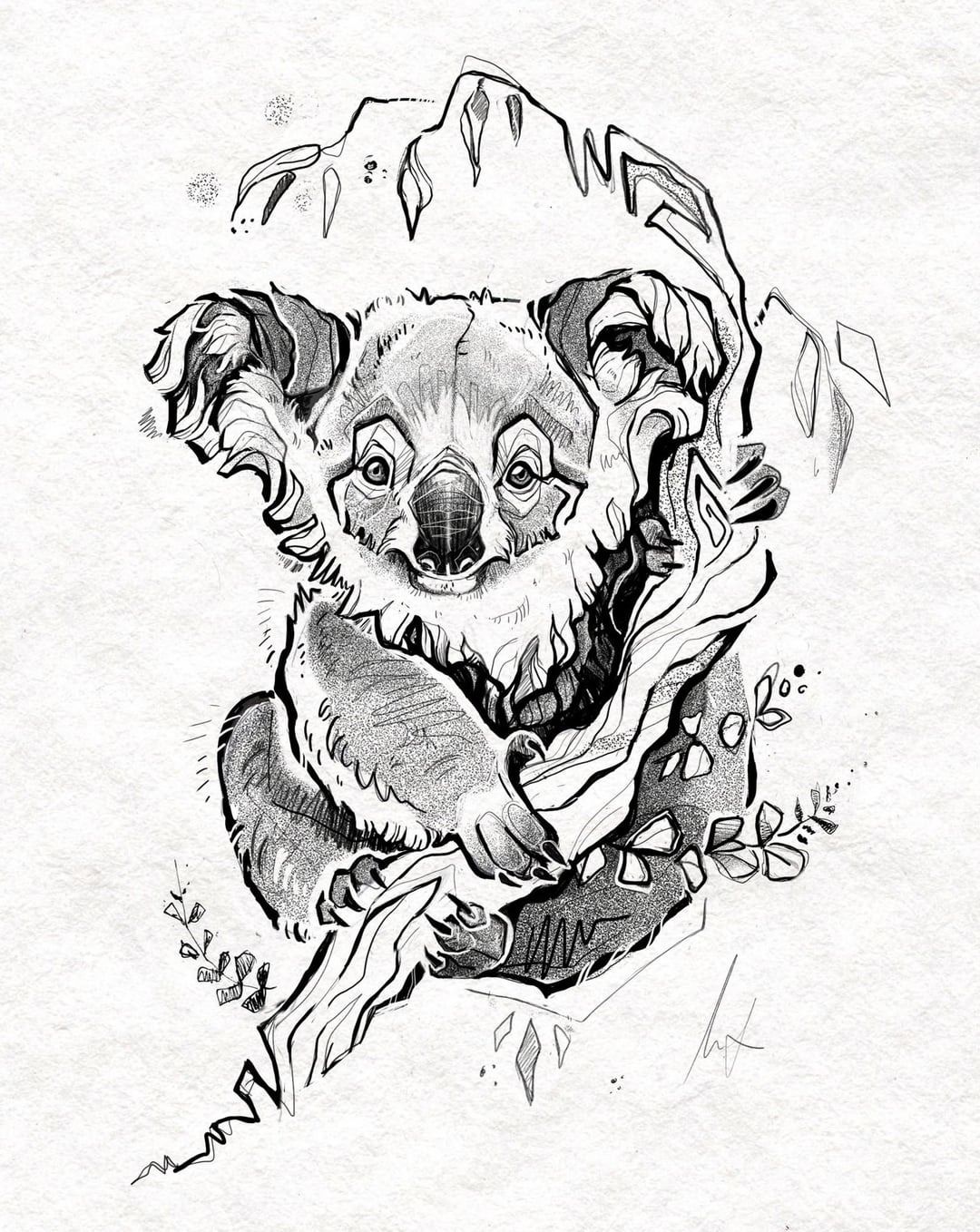 Adorable artistic koala tattoo sketch