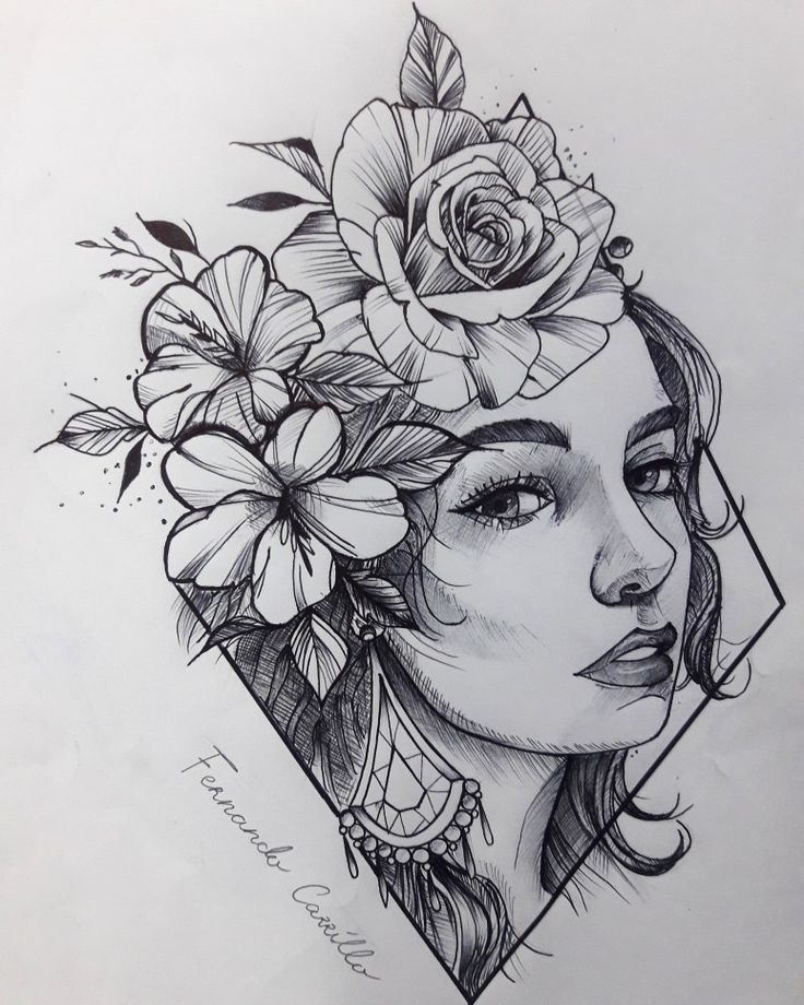 Elegant floral portrait tattoo design