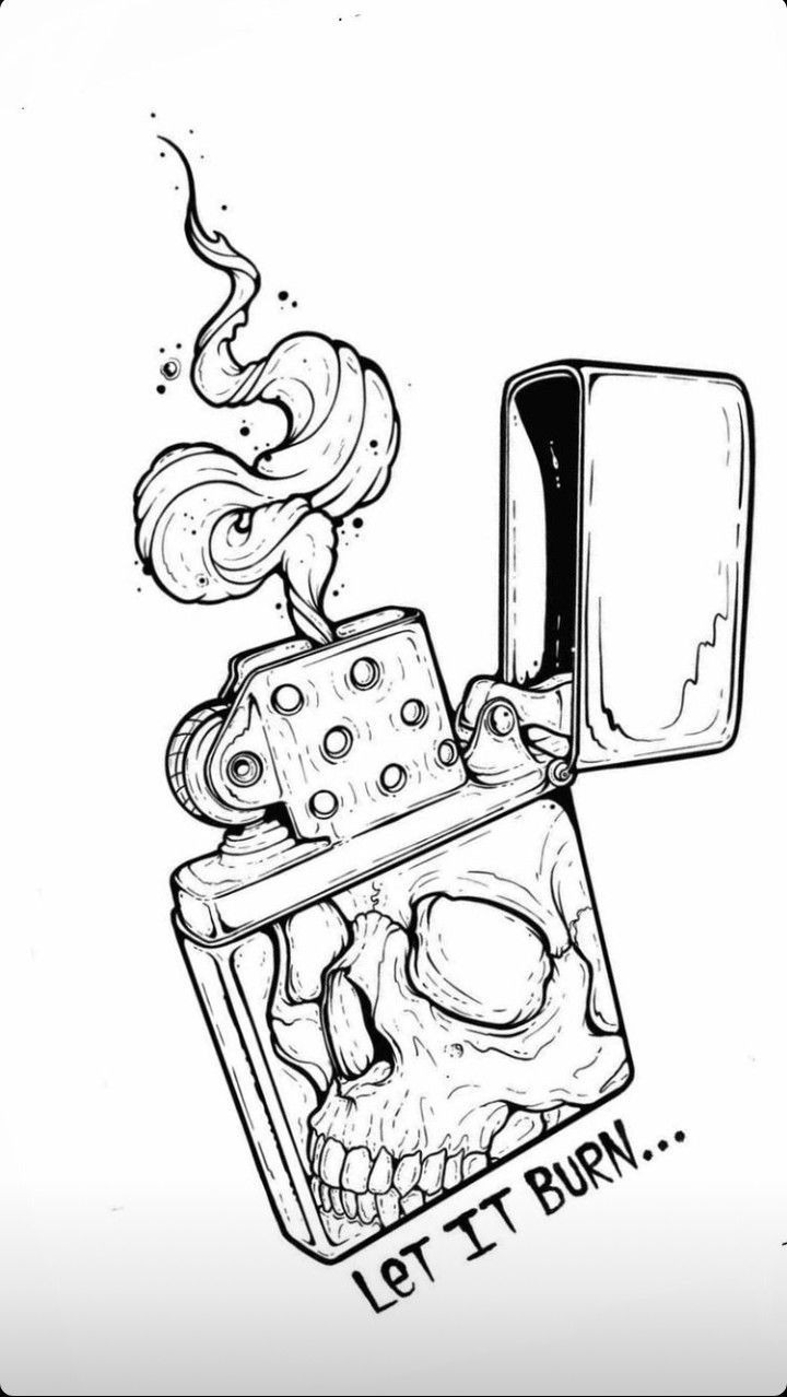 Edgy skull lighter tattoo sketch