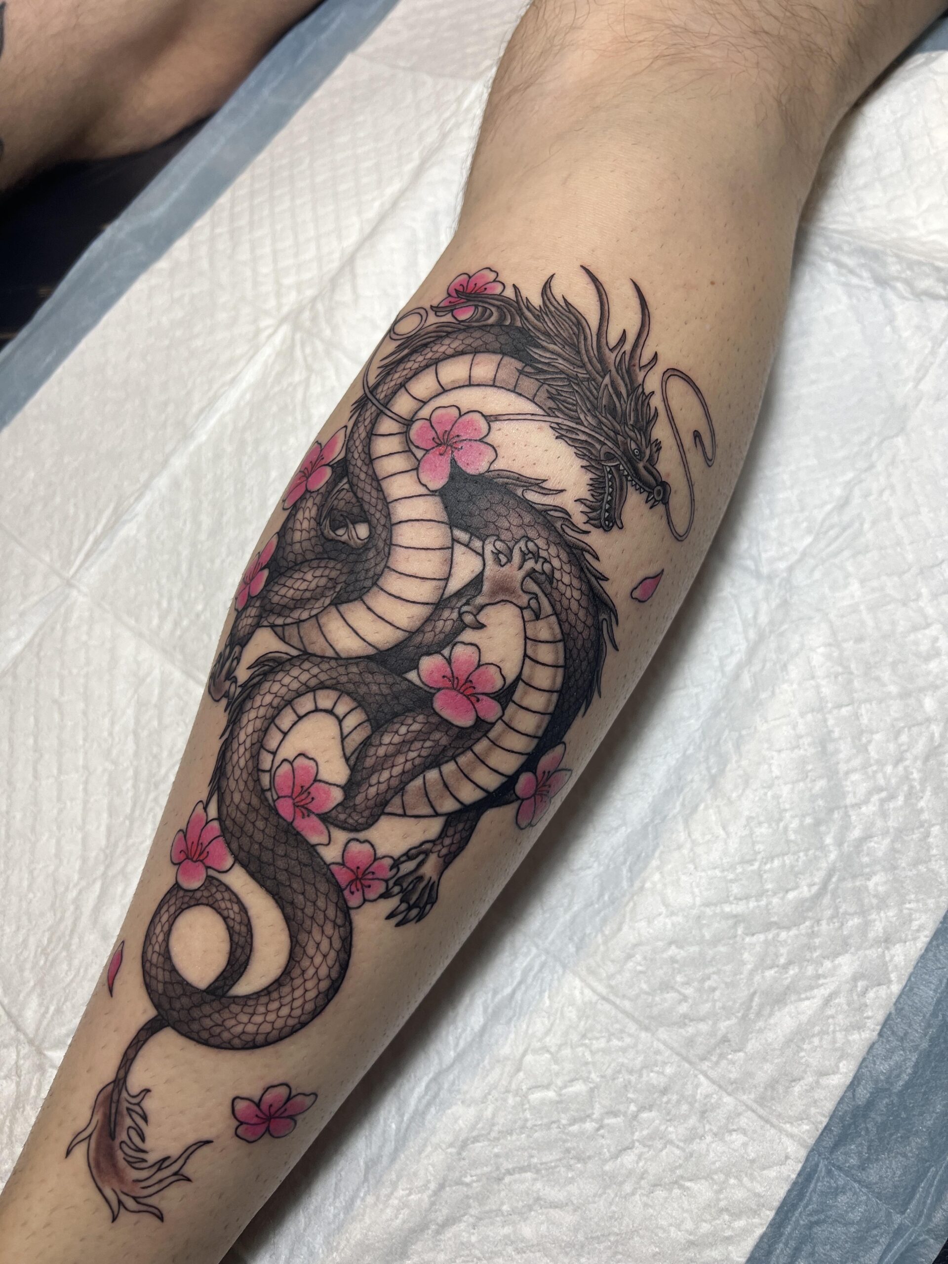 Elegant Dragon and Blossom Ink