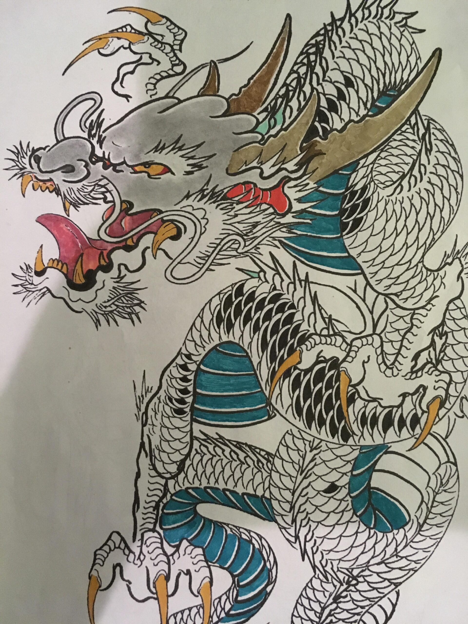 Intricate Dragon Line Art