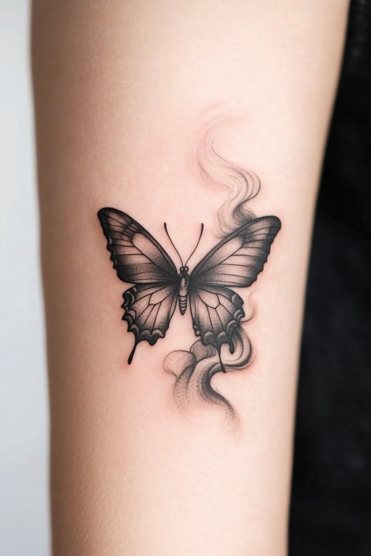 Elegant Black and Grey Butterfly Tattoo