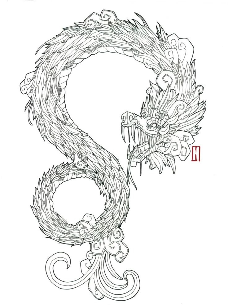 Minimalist Feathered Serpent Tattoo Sketch