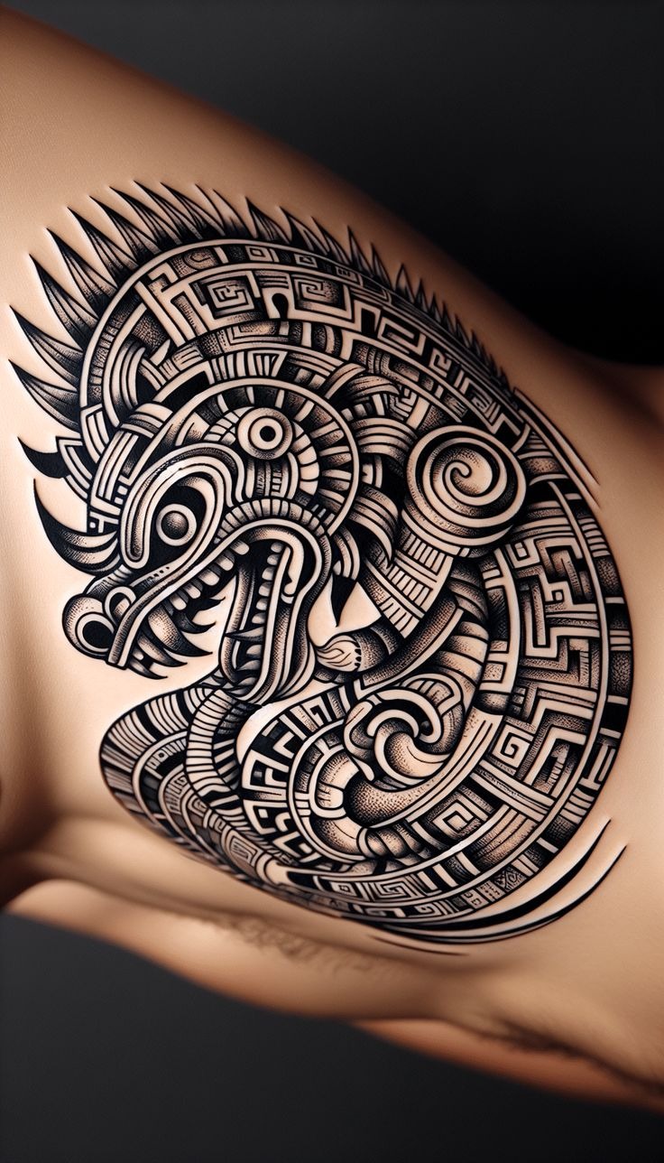 Bold Aztec Serpent Arm Tattoo
