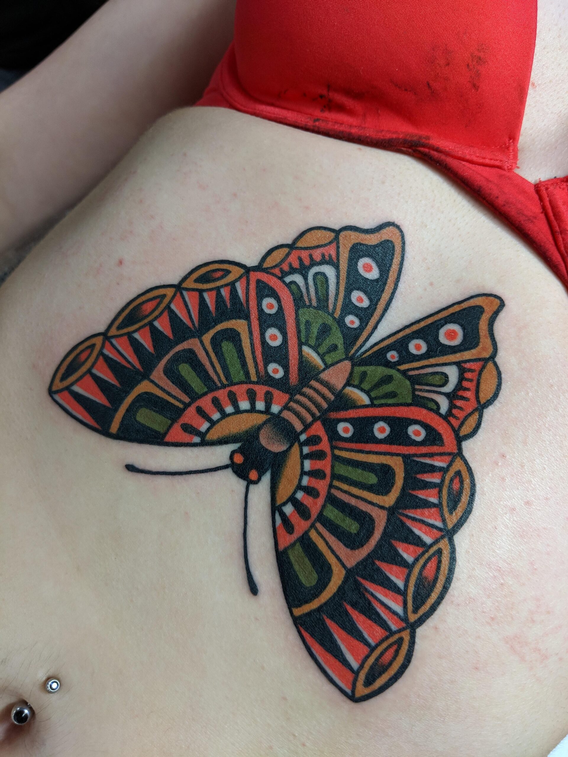 Vintage Style Colorful Butterfly Tattoo