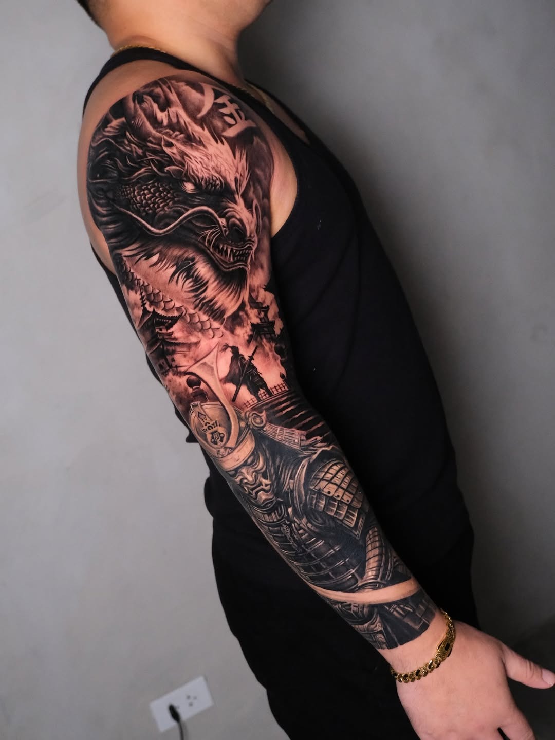 Masterful Dragon and Samurai Sleeve Art