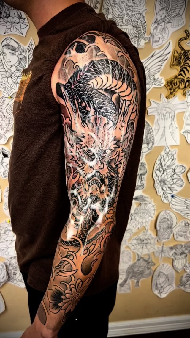 Bold Full Sleeve Dragon Design