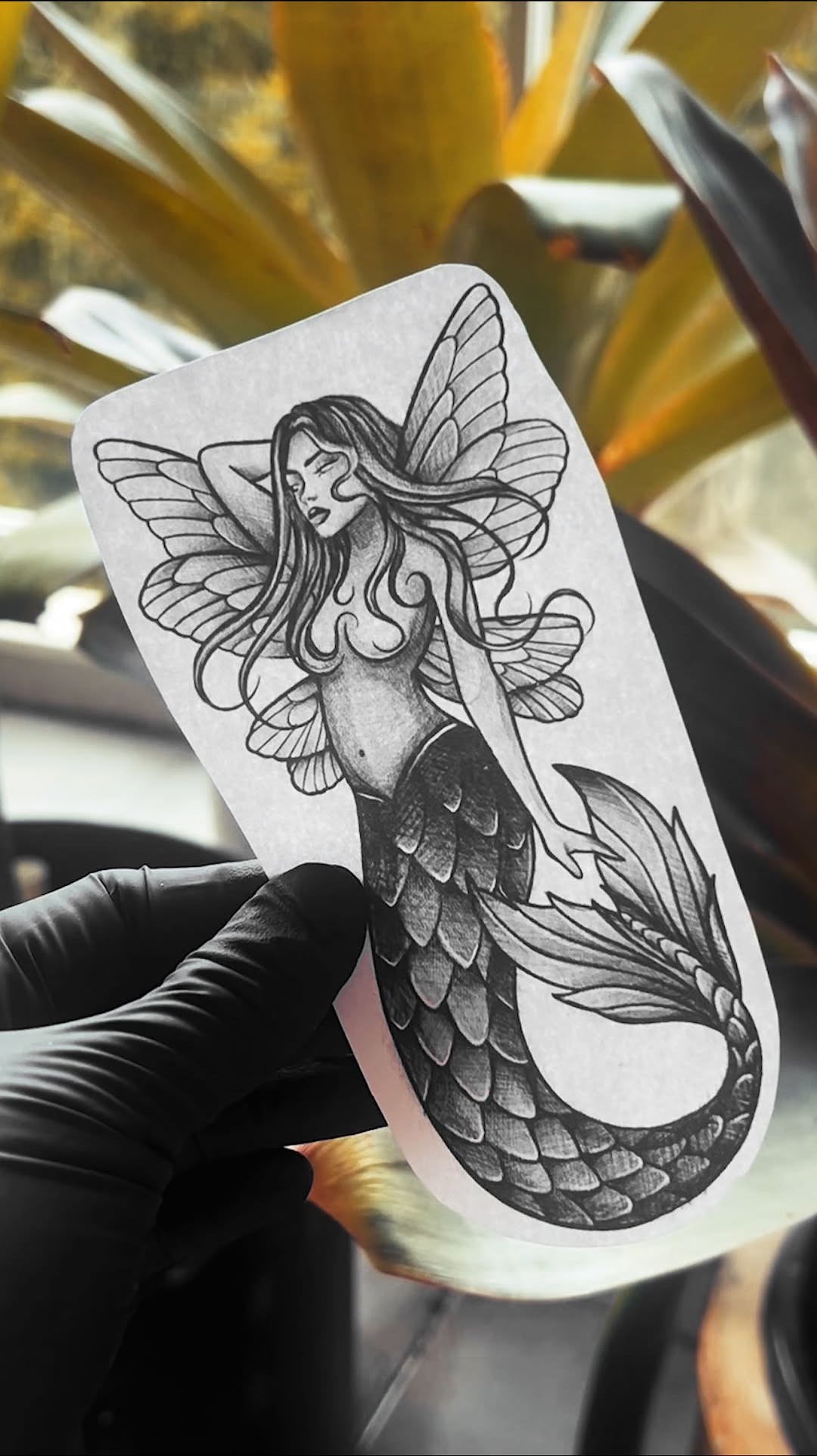 Whimsical mermaid fairy tattoo flash
