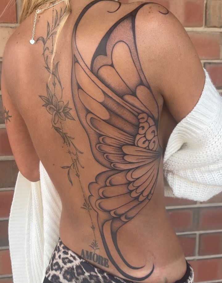 Stunning Large Butterfly Wing Back Tattoo