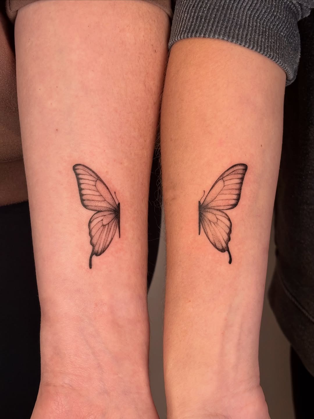 Minimalist Matching Butterfly Wing Tattoos