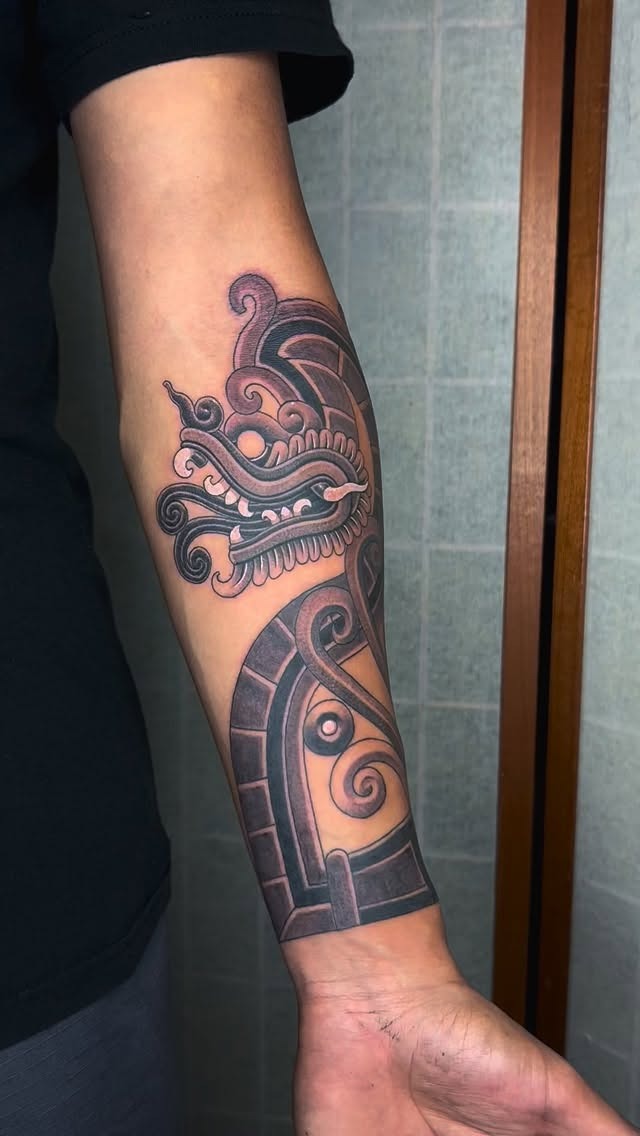 Intricate Neo-Aztec Forearm Ink