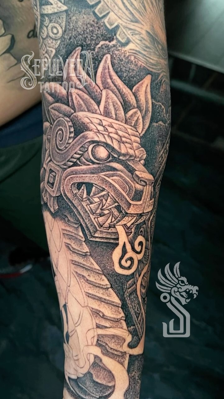 Aztec Feathered Serpent Arm Tat