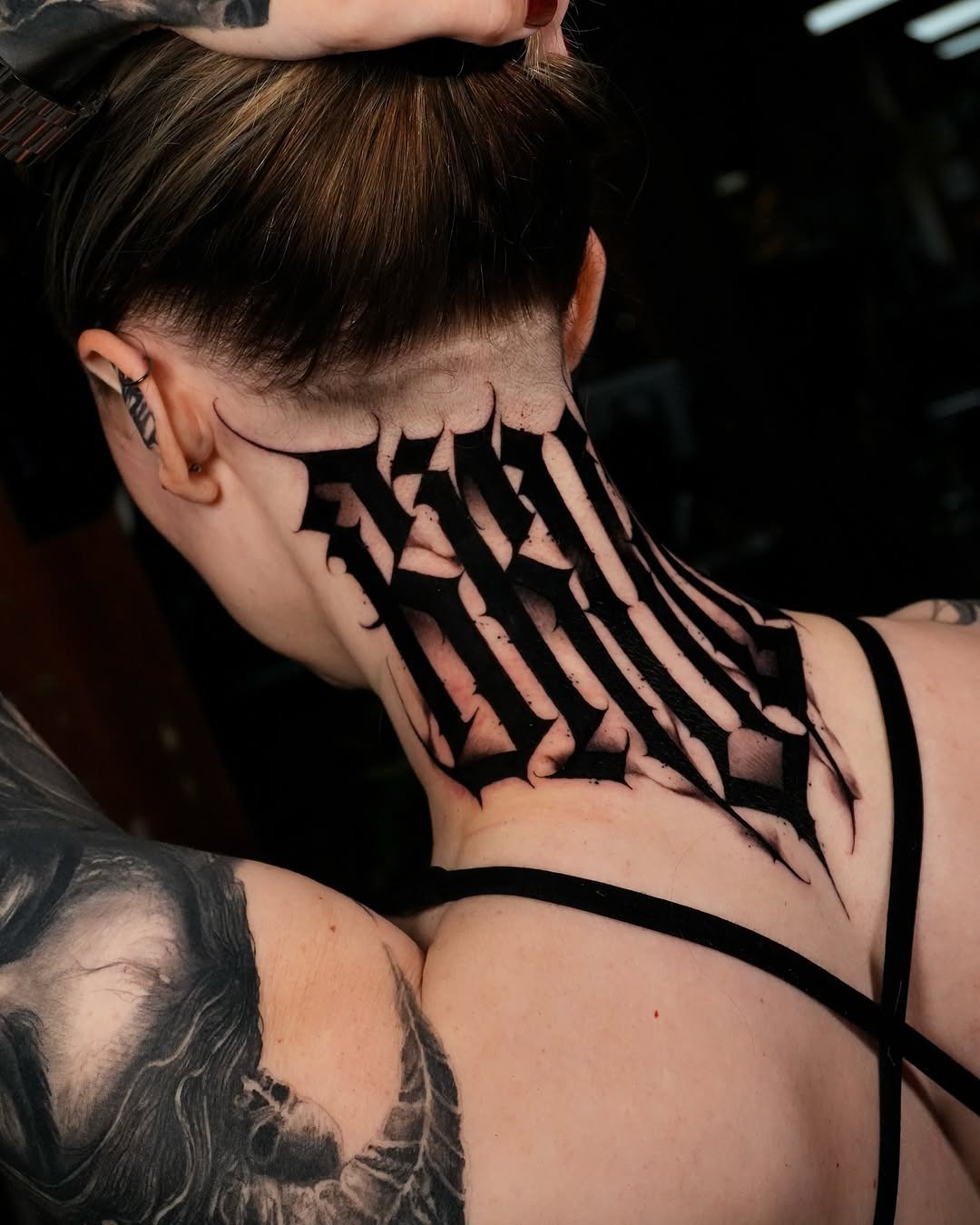 Bold Gothic Lettering Neck Art