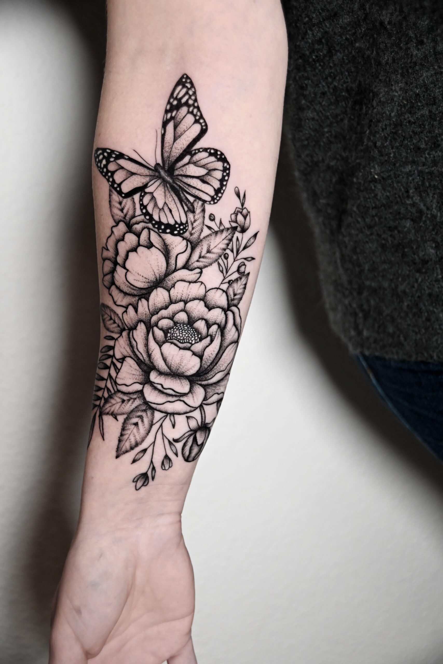 Floral Butterfly Forearm Tattoo Inspiration