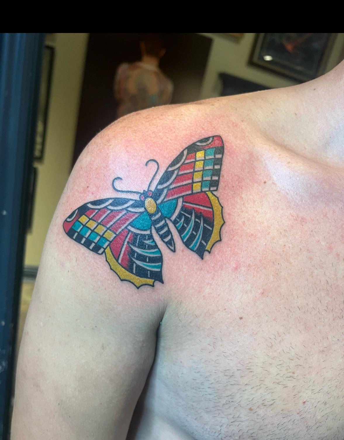 Bold Stained-Glass Style Butterfly Tattoo